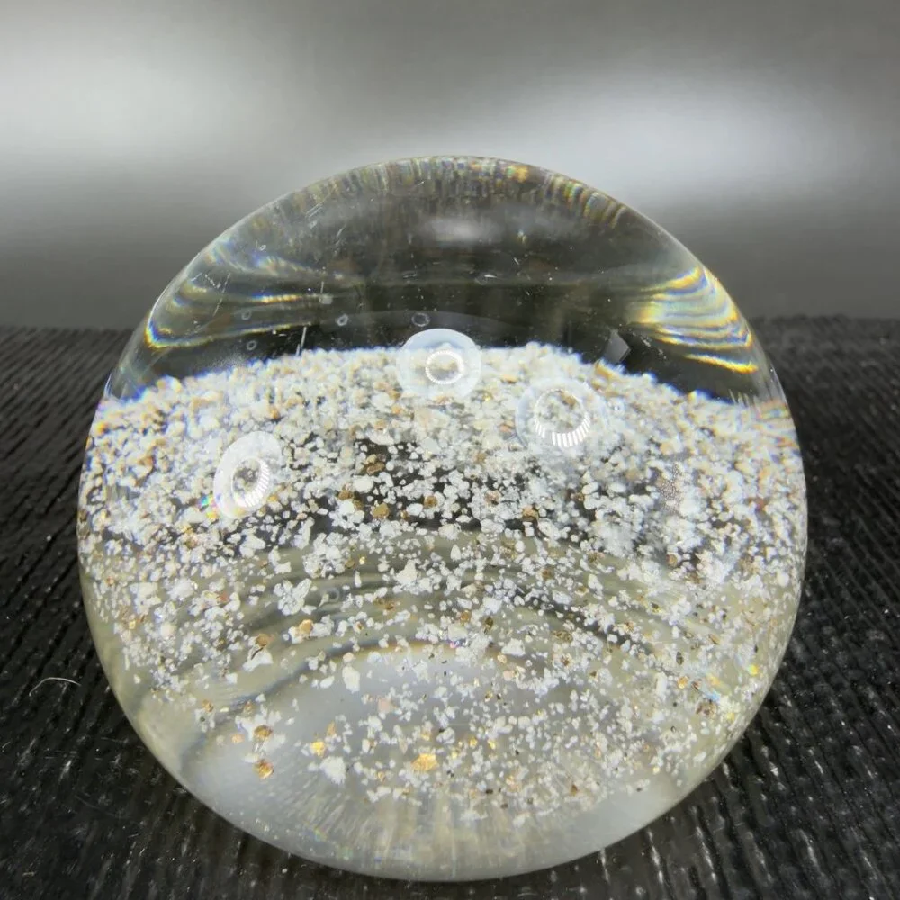 Hand Blown Italian Murano Art Glass Paperweight‎ Dome With Sparkles Center Glass